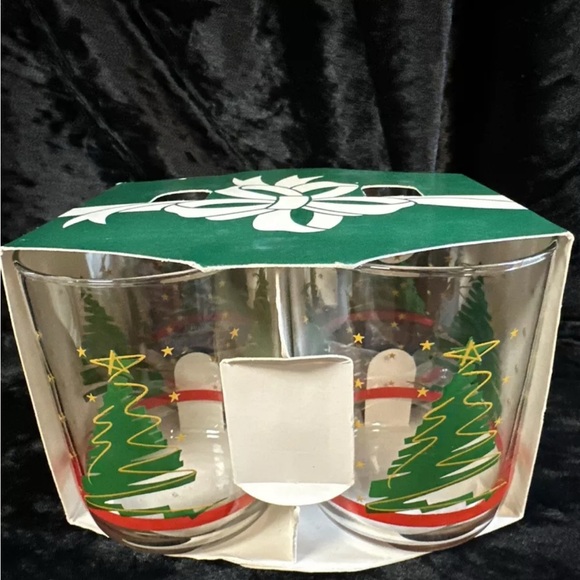 7 New Libbey Christmas Tree 8 Oz Glasses Green Gold Stars Red Stripe Item 438 - Picture 9 of 9